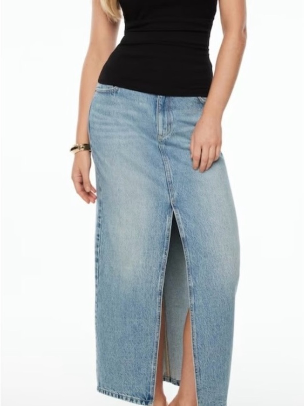 Gianni Bini Light Blue Denim Maxi Skirt with Center Front Slit